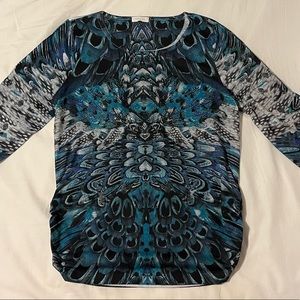 CHICOS Embellished lightweight long sleeve shirt with side roushing